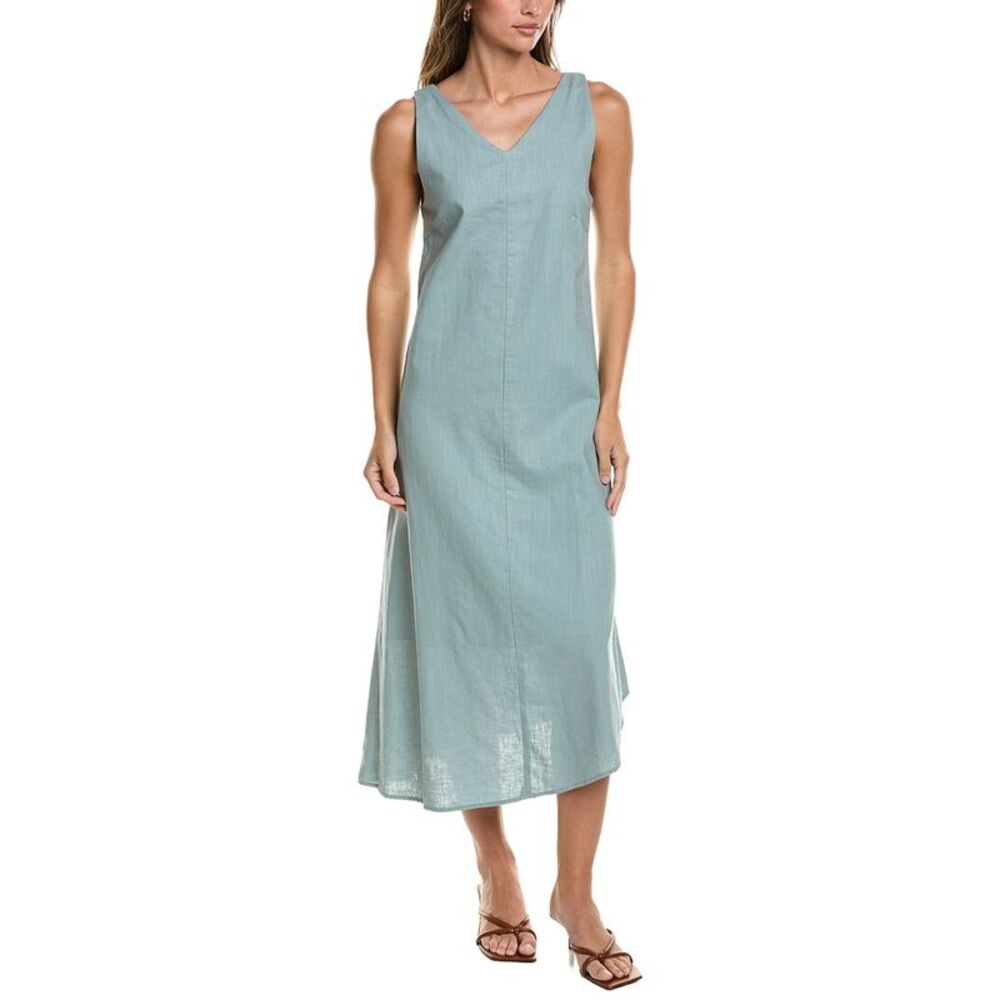 Point Womens Linen-Blend V-Neck Dress